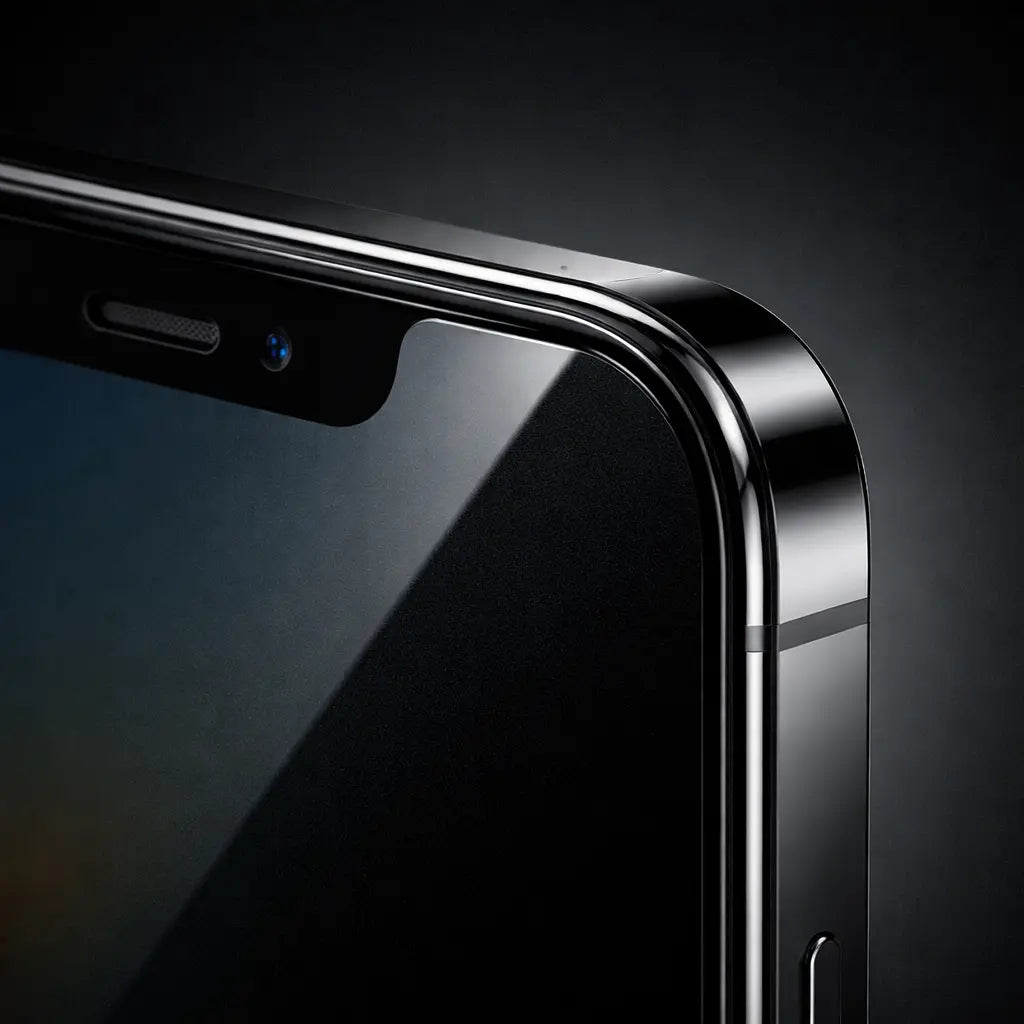Privacy panserglas med perfekt pasform og afrundede kanter monteret på iPhone skærm