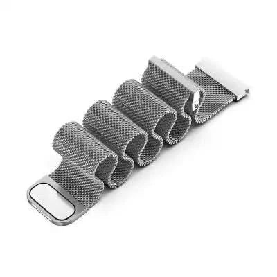 Sølv mesh stålrem til Apple Watch – fleksibel rem, lagt i bølger, detaljebillede