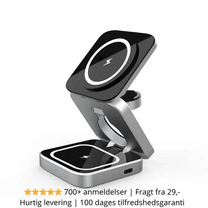 3-i-1 trådløs oplader med MagSafe – over 700 anmeldelser, hurtig levering, 100 dages tilfredshedsgaranti, til iPhone, Apple Watch og AirPods