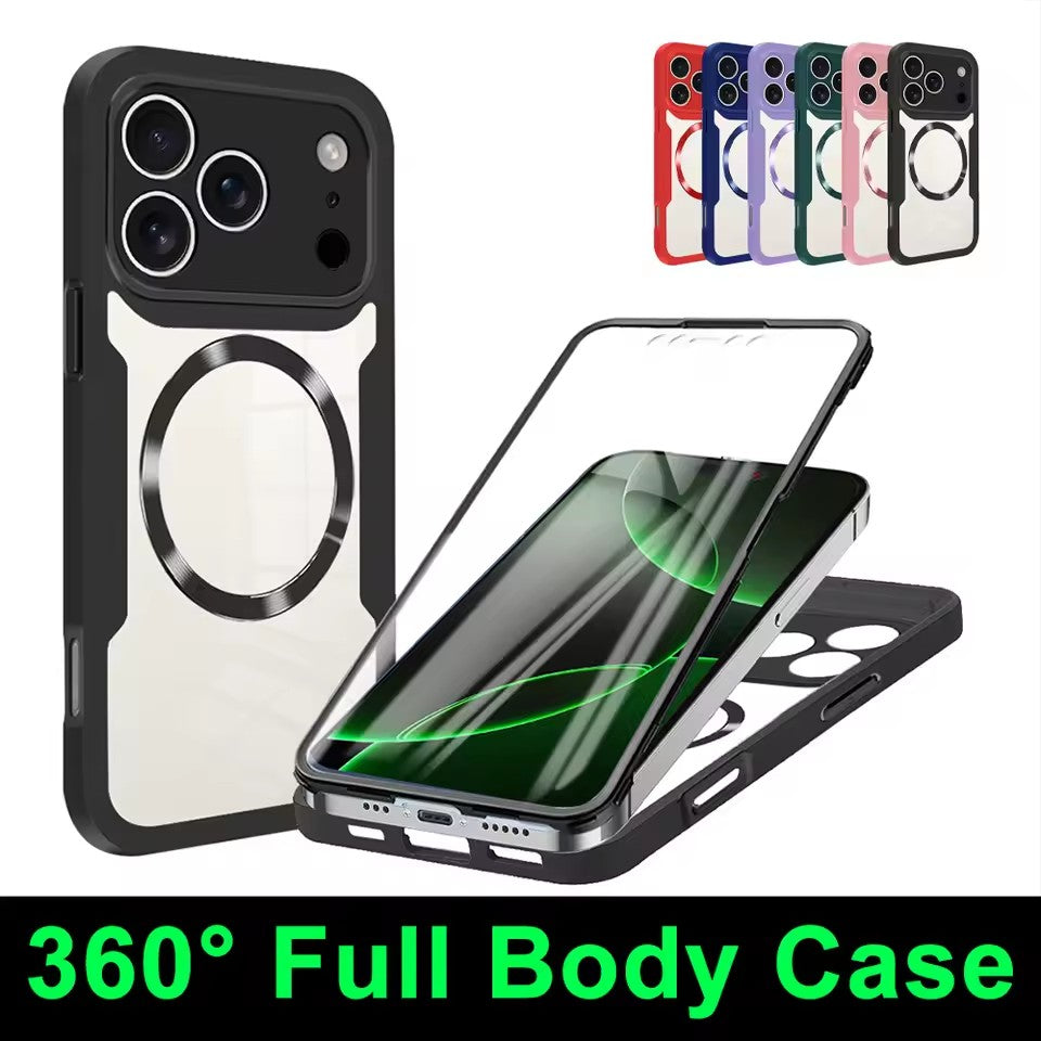 Det 2-delte 360° Full Body Cover vist med forskellige bumpers: rød, blå, lilla, grøn, lyserød og sort