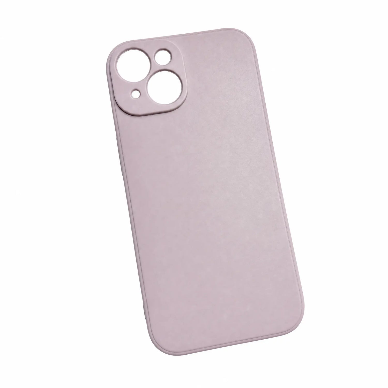 Close-up af lilla iPhone cover med hævet kamerakant og mat silikone finish