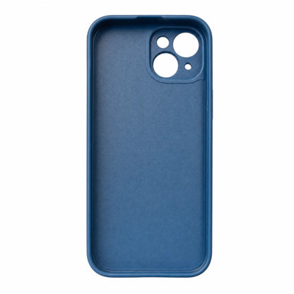 Blåt iPhone cover med hævet kamerakant og præcise udskæringer