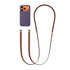 Brun justerbar crossbody mobilrem monteret på et lilla og orange telefoncover