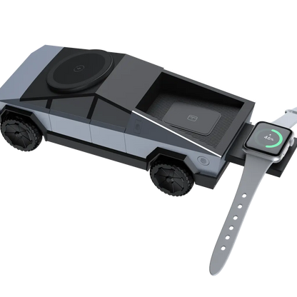 Trådløs biloplader placeret ved computerstation med lys