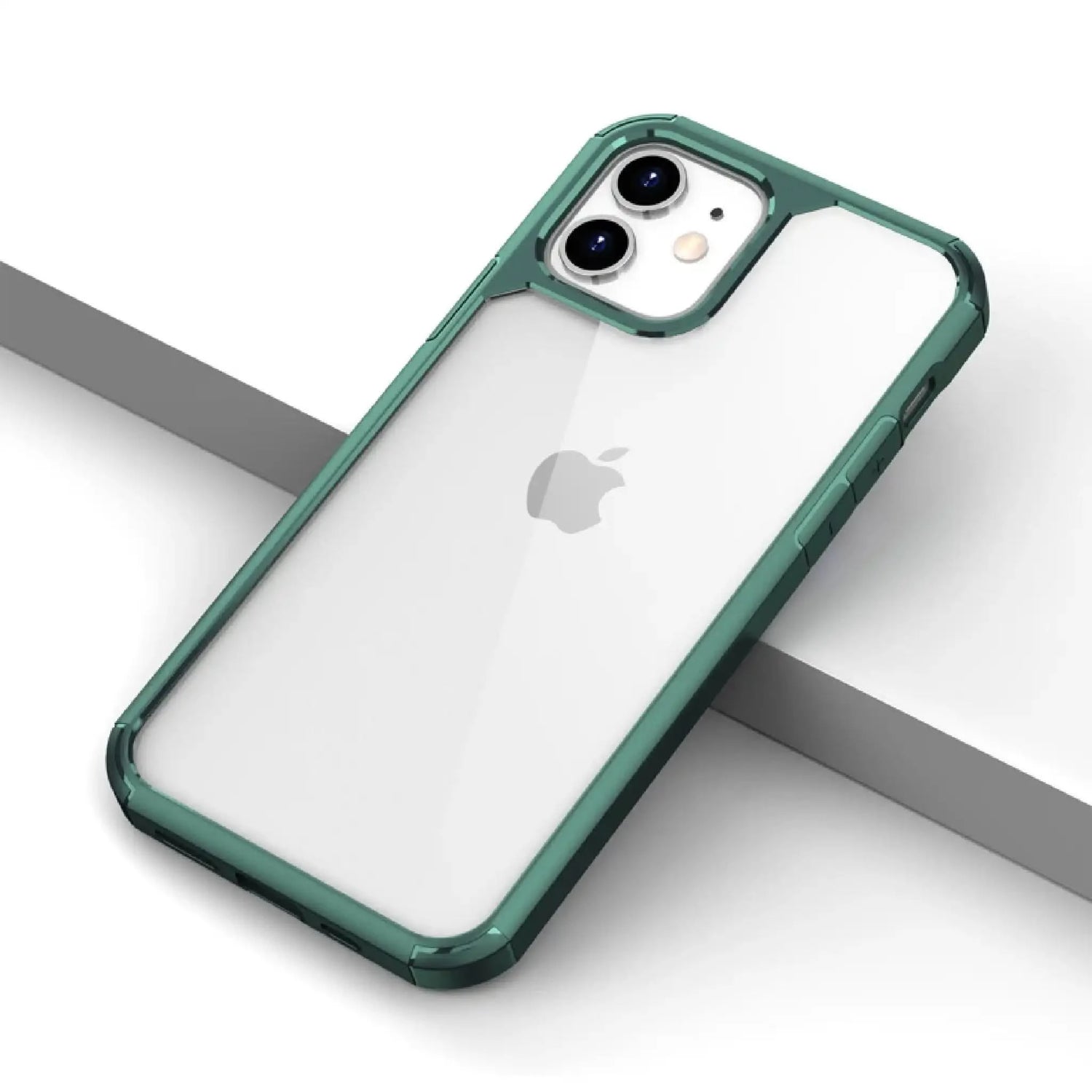 Heavy Duty cover til iPhone i mørkegrøn – stærk beskyttelse, set fra skrå vinkel