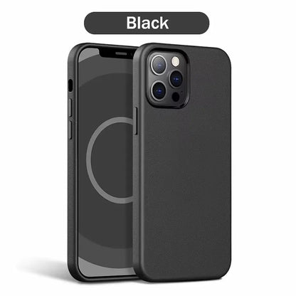 Sort iPhone MagSafe cover med tekst "Black" – vises på iPhone forfra og bagfra