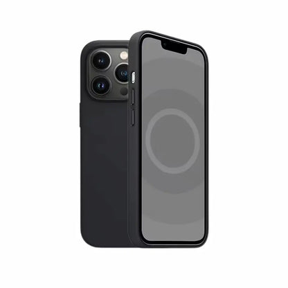 iPhone med sort MagSafe cover – vises både forfra og bagfra, tydelig MagSafe-ring