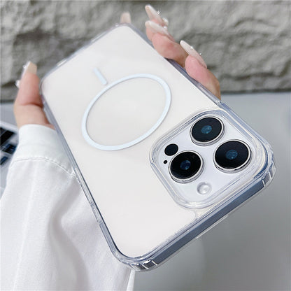 Gennemsigtigt iPhone MagSafe cover med hvid ring – optimal beskyttelse og minimalistisk look.