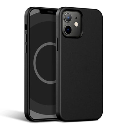 Sort lædercover til iPhone med MagSafe – vises forfra på telefonen