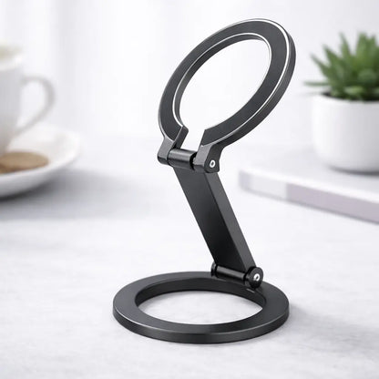 Magnetisk ringholder som mobilstand på bord i sort metal