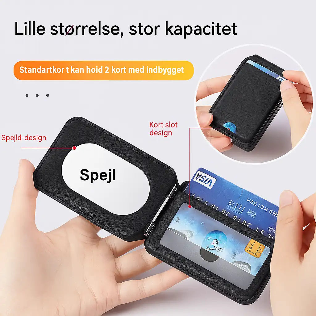 MagSafe kortholder til iPhone med spejl og plads til 2 kort – åben
