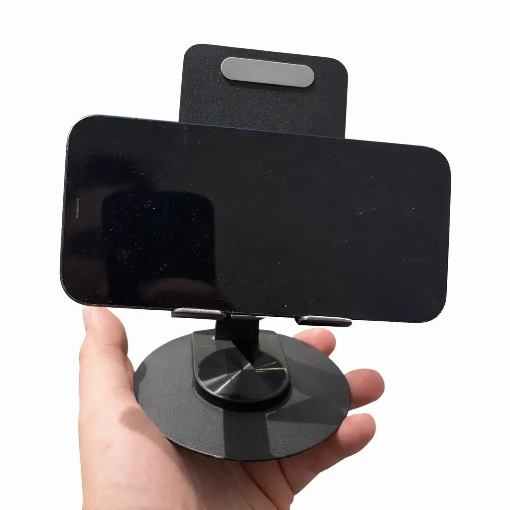 Bagside af justerbar mobil- og tablet holder i metal