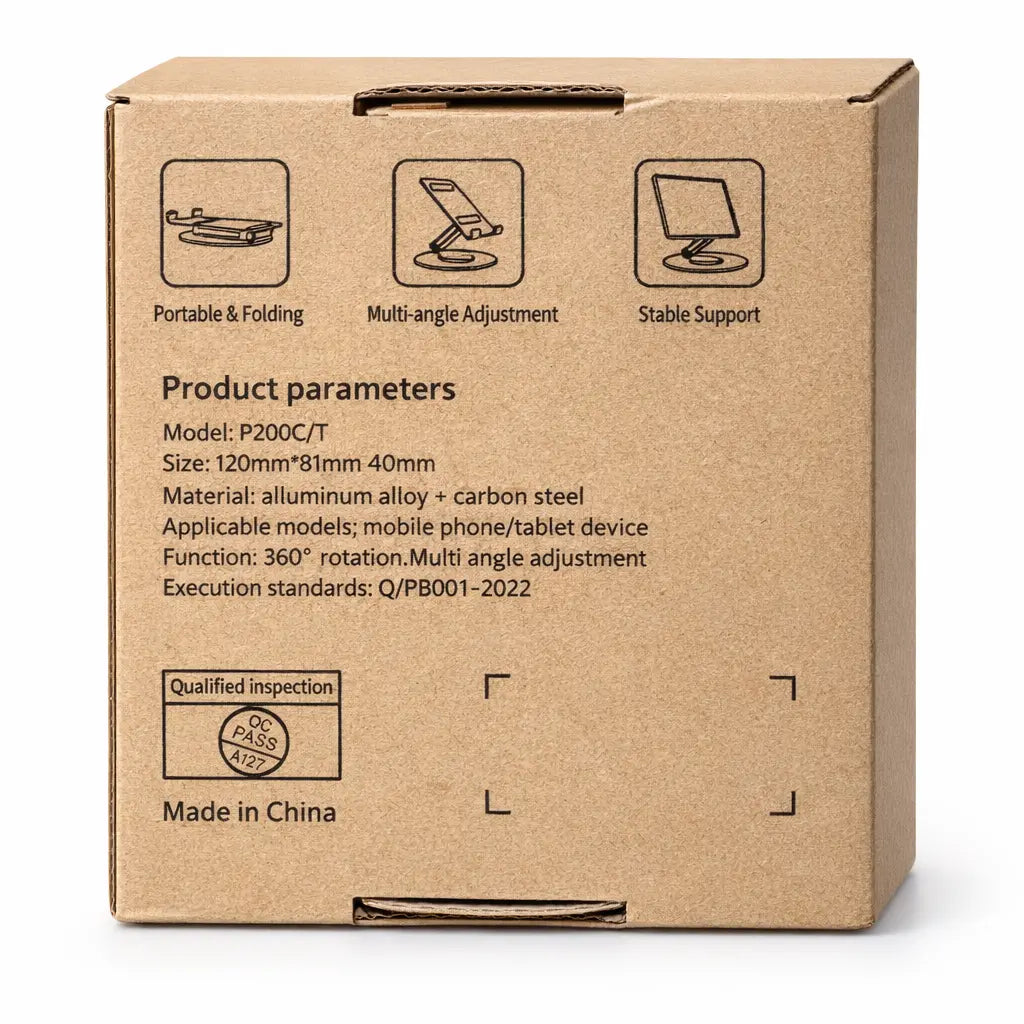 Produktinformation på emballage til mobilholder