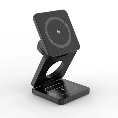 Sort version af 3-i-1 trådløs opladerstander med MagSafe-kompatibilitet