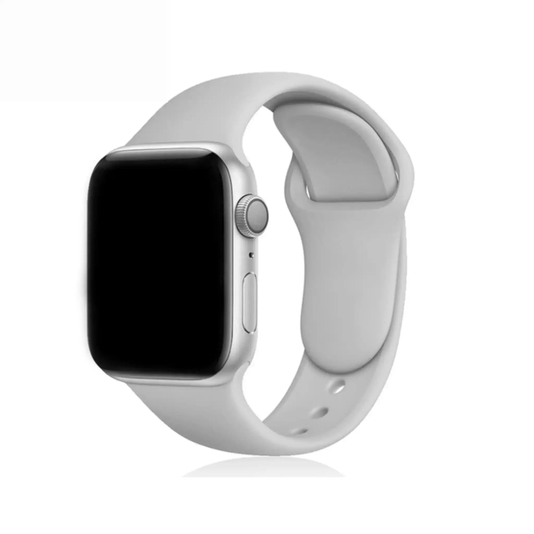 Lysegrå sportsrem til Apple Watch – silikone, monteret på ur