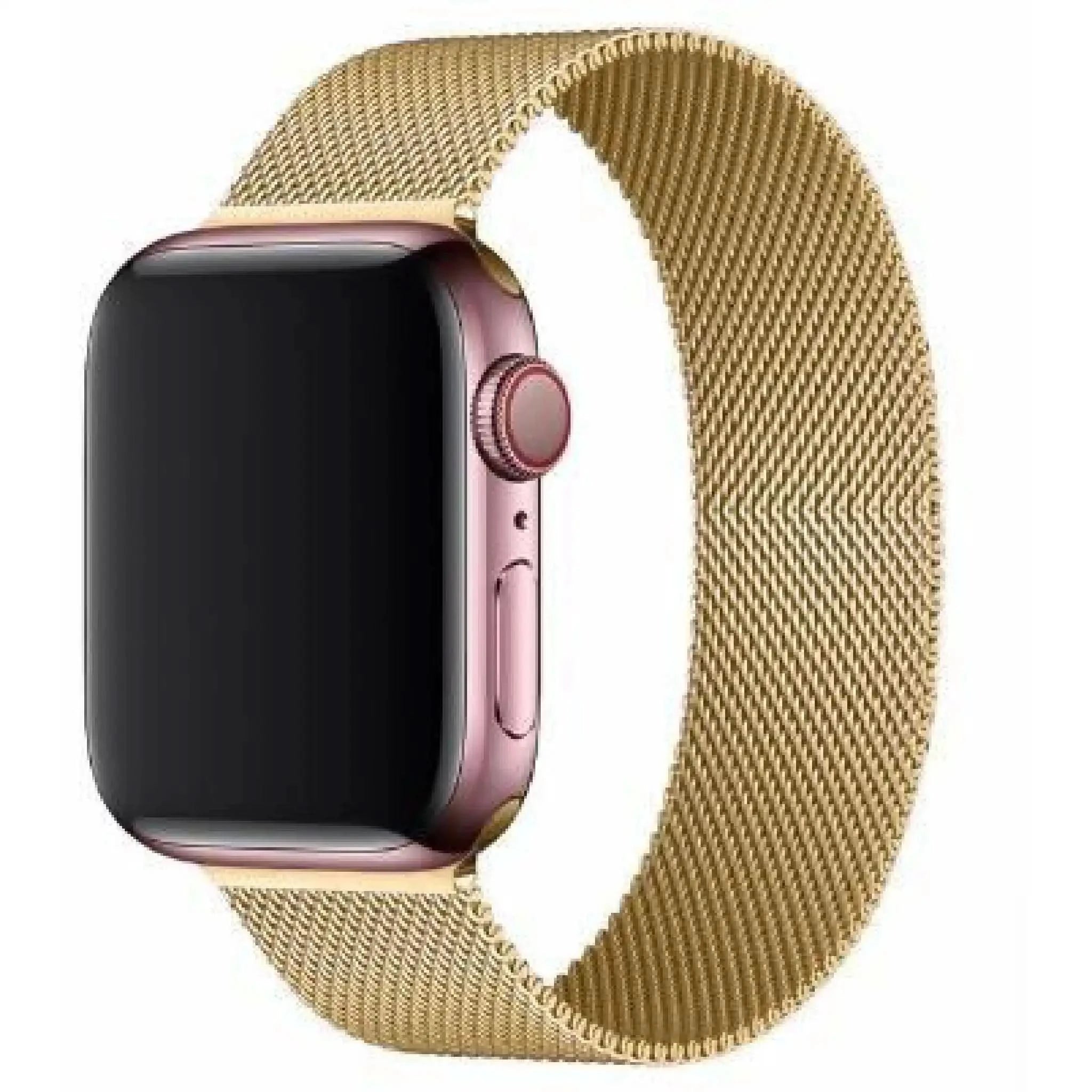 Guld stålrem til Apple Watch – rustfrit stål, mesh-design med magnetisk lukning