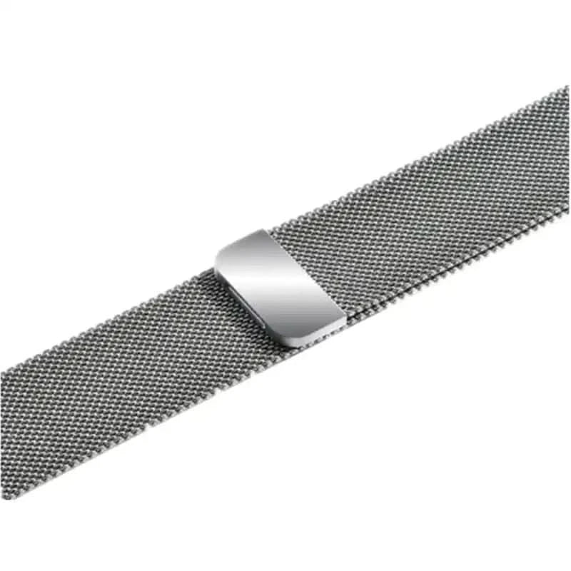 Detalje af sølv mesh stålrem til Apple Watch – fleksibel og elegant rem