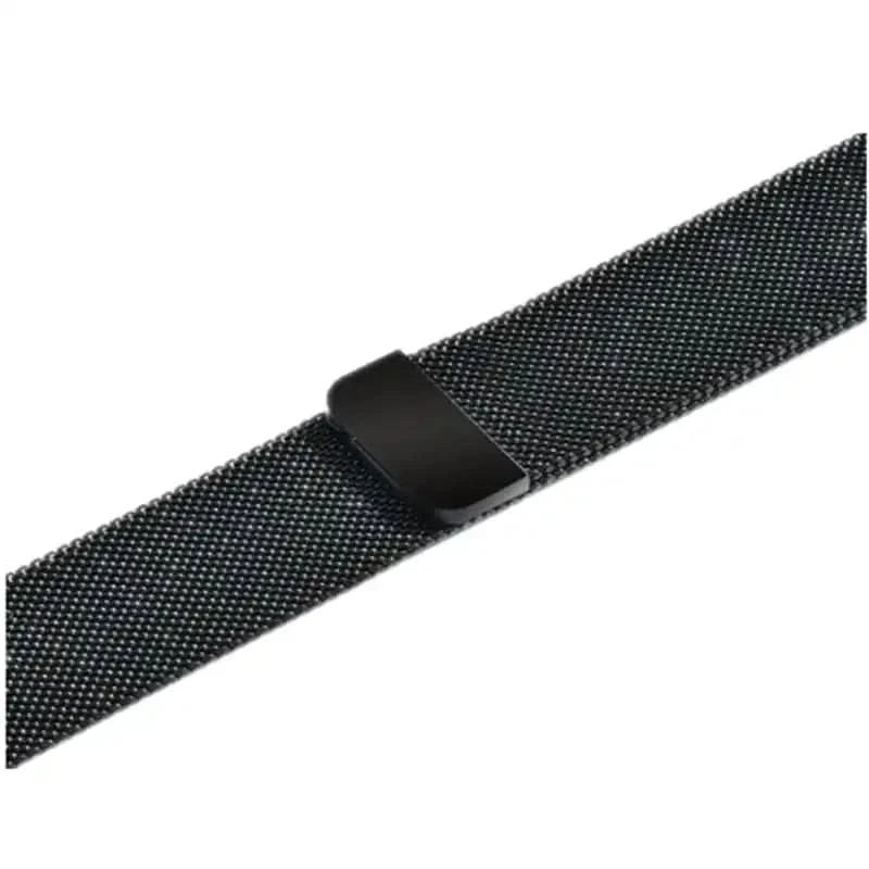 Sort mesh stålrem til Apple Watch – closeup af magnetisk lukning og struktur