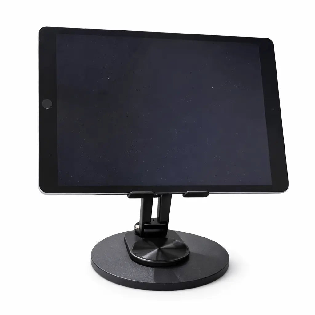 Justerbar tablet holder i metal på bord