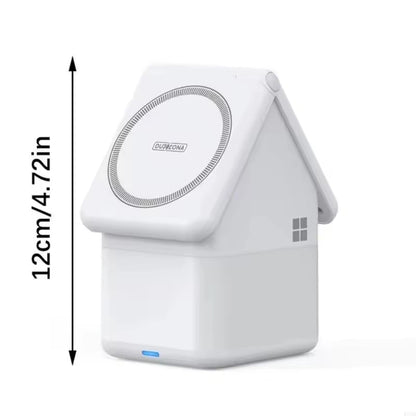 4-i-1 trådløs oplader hus med dimensioner vist – kompakt design på 12 cm i højden.