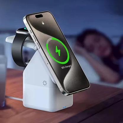 4-i-1 trådløs oplader hus til natbordet – oplader både iPhone og Apple Watch på samme tid.