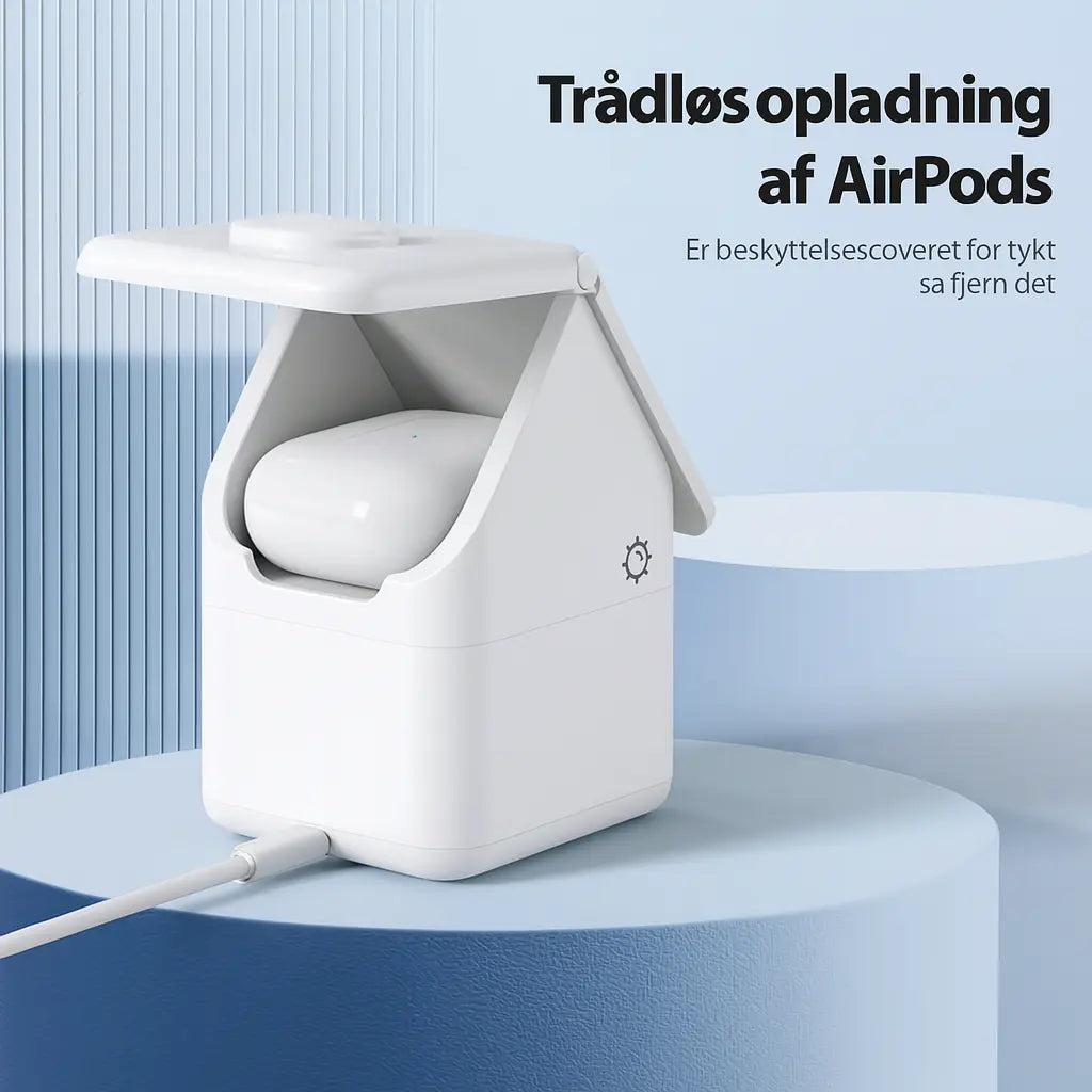 Trådløs opladning af AirPods i 4-i-1 oplader hus – nem opladning af flere enheder.