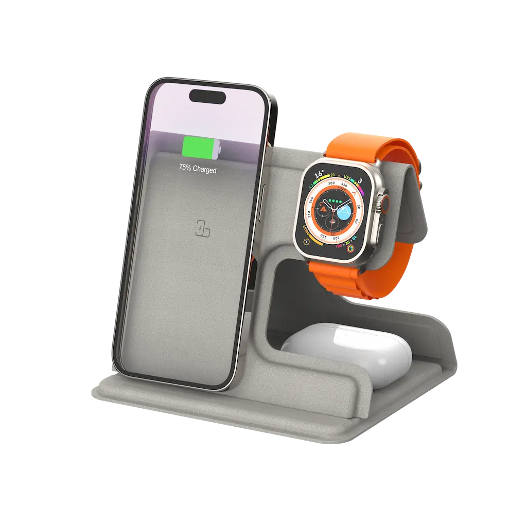 Opladning af iPhone og Apple Watch på trådløs stander